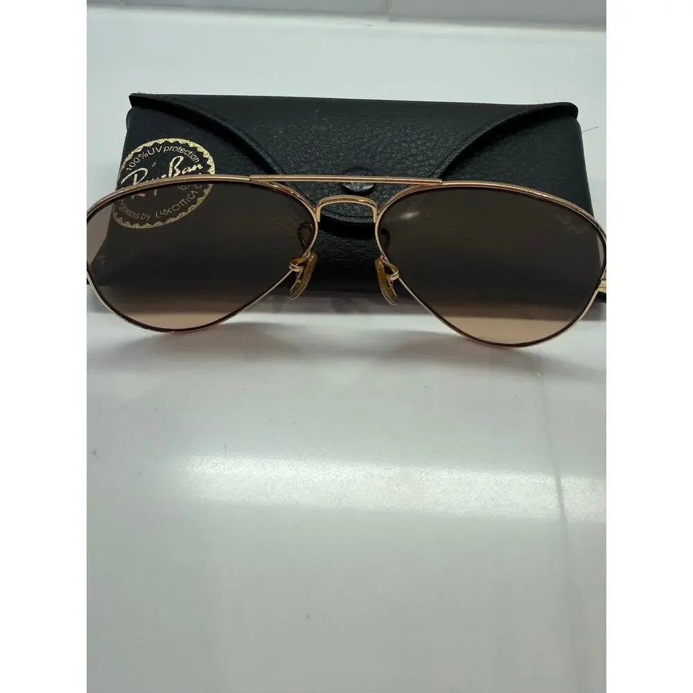 Ray-Ban RB3025 Aviator Large Metal Sunglasses Gold Pink Mirror 55-14 001/3E EUC